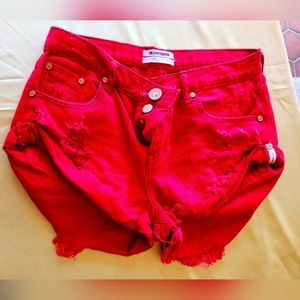 𝅺Free People  OnexOneteaspoon Red Distressed Denim Micro Mini Shorts size 25